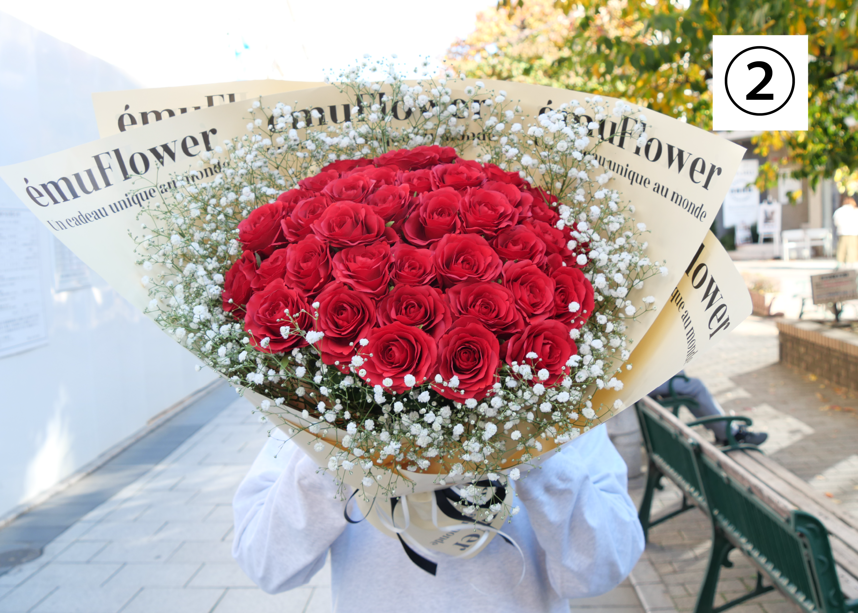 【高級バラ50本&カスミ草】選べるカスミ草カラー&émuクリームラッピング【北海道と沖縄は配送対象外】