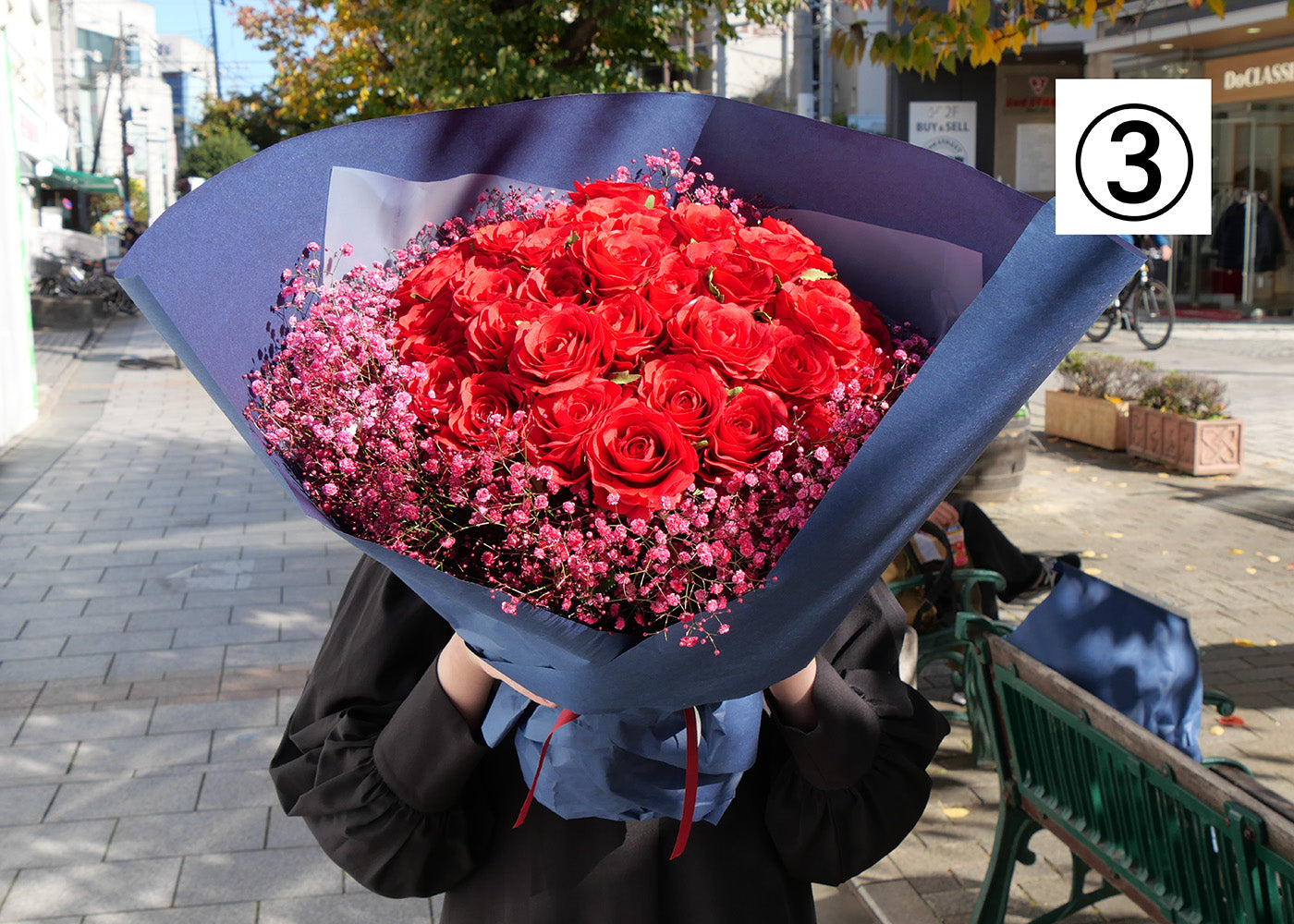 【高級バラ50本＆カスミ草】選べるカスミ草カラー＆選べる4種のラッピング【北海道と沖縄は配送対象外】